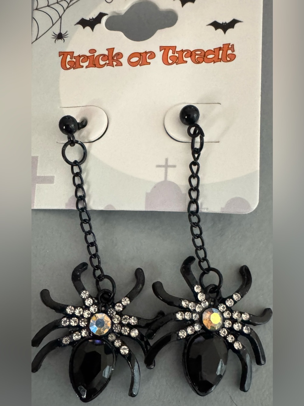 Trick or Treat Black Spider Drop Crystal Earrings